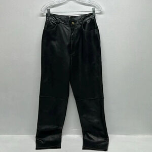 St John Sport Genuine Leather Straight Leg Trouser Pants Pant Black Women Size 6